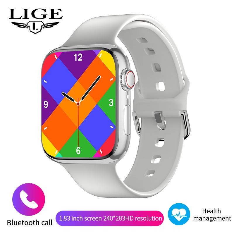 LIGE Smartwatch für Herren, Voll-Touchscreen, Bluetooth-Anruf, wasserdichte Uhren, Sport-Fitness-Tracker, intelligente Damenuhr + Box silicone strap grau von Joom DACH