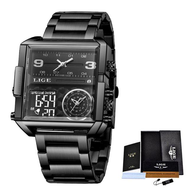 LIGE Top Marke Luxus Herren Uhren Quadratische Digitale Sport Wasserdicht Männer Quarz Armbanduhr schwarz von Joom DACH