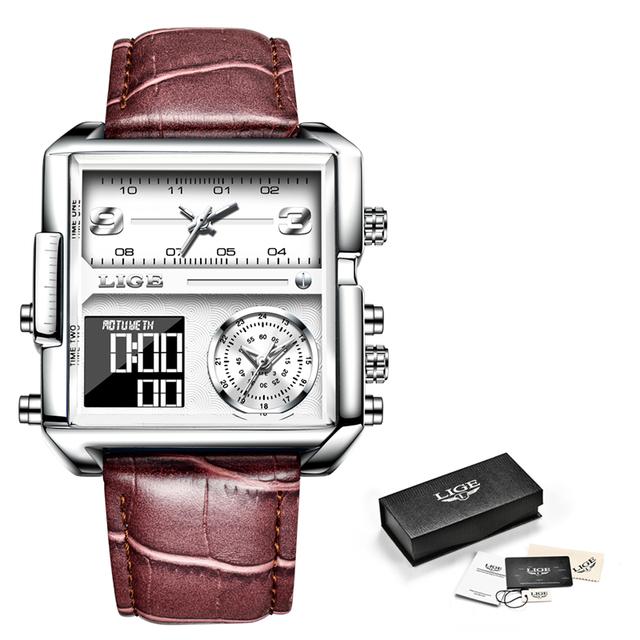 LIGE Top Marke Luxus Herren Uhren Quadratische Digitale Sport Wasserdicht Männer Quarz Armbanduhr silber/weiß von Joom DACH