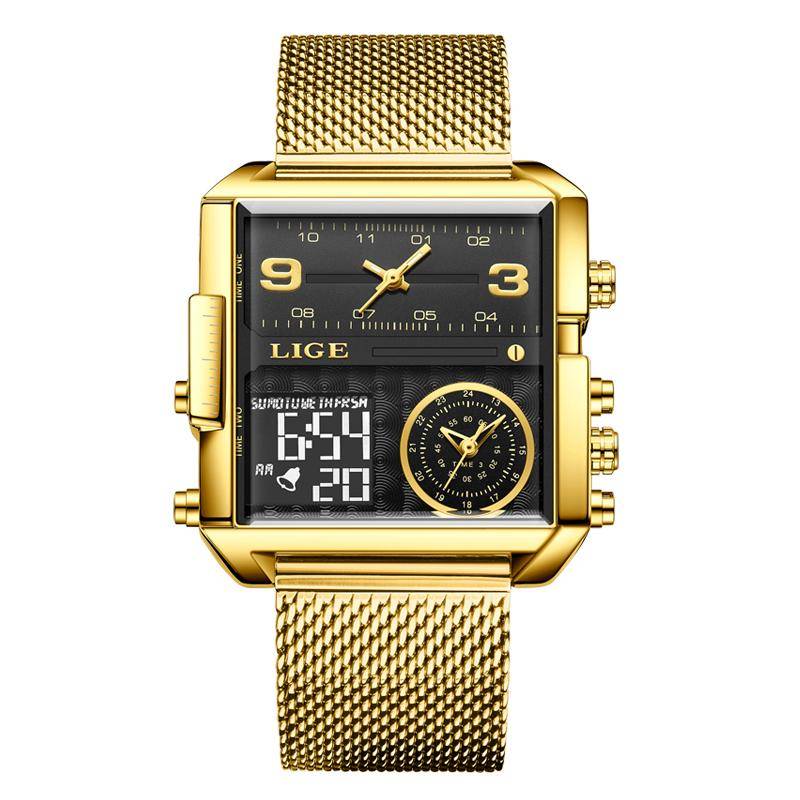 LIGE Top Marke Luxus Herren Uhren Quadratische Digitale Sport Wasserdicht Männer Quarz Armbanduhr schwarz/gold von Joom DACH