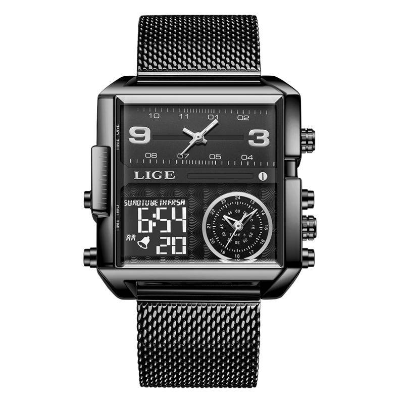 LIGE Top Marke Luxus Herren Uhren Quadratische Digitale Sport Wasserdicht Männer Quarz Armbanduhr schwarz von Joom DACH