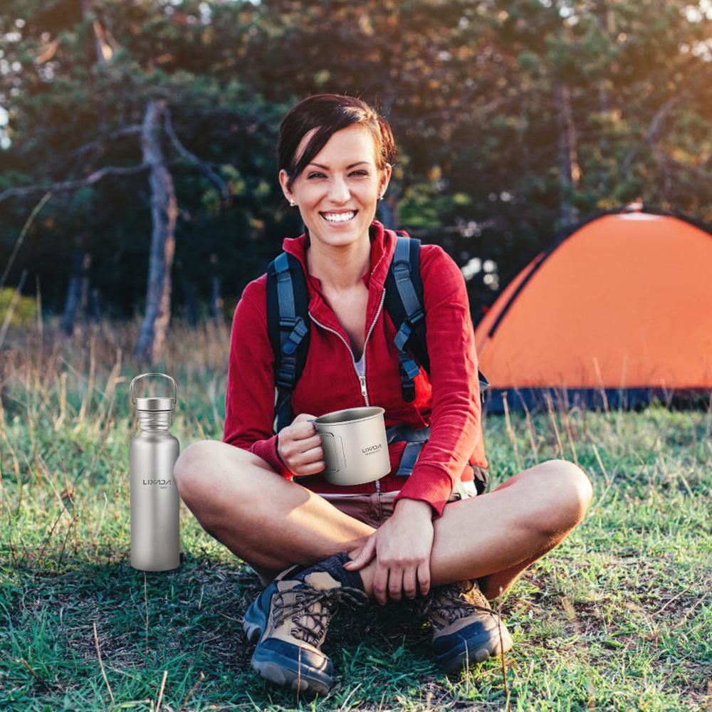LIXADA 750 ml Full Ti Wasserflasche, ultraleichte Outdoor-Camping- und Fahrrad-Wasserflasche mit 300 ml Ti-Becher 750ml von Joom DACH