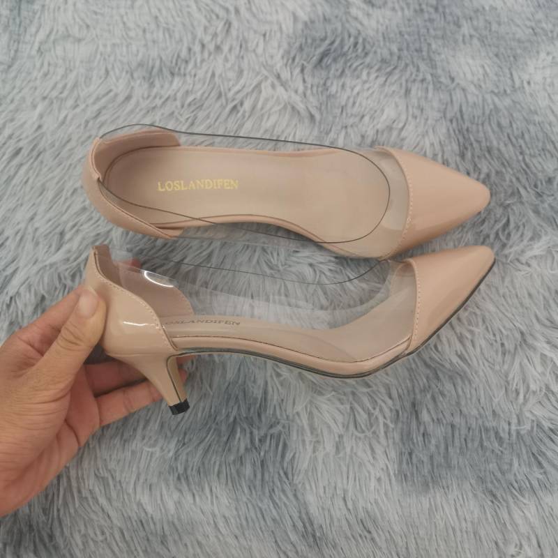 LOSLANDIFEN Damen Pumps Frühling Herbst PVC Transparent 5cm Low Heels Sexy Spitzschuh Slip-on Dünne High Heels Party Hochzeitsschuhe Schuh 37 apricot von Joom DACH
