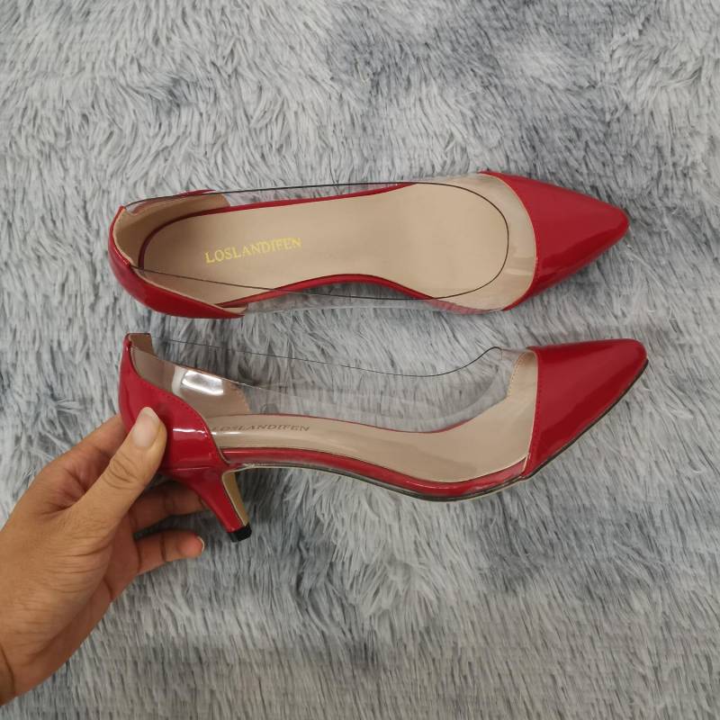 LOSLANDIFEN Damen Pumps Frühling Herbst PVC Transparent 5cm Low Heels Sexy Spitzschuh Slip-on Dünne High Heels Party Hochzeitsschuhe Schuh 37 rot von Joom DACH