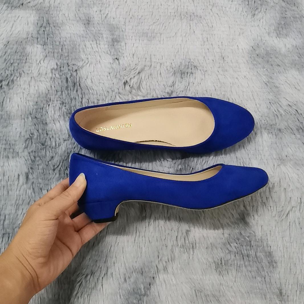 LOSLANDIFEN Frauen Pumps Nude Flacher Mund Weibliche Schuhe Mode Büro Arbeit Hochzeit Party Schuhe Damen Low High Heels Frau 42 blau von Joom DACH