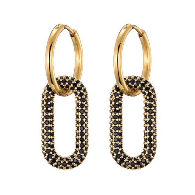 LOVBEAFAS Neue Runde Edelstahl Creolen Zirkonia Gold Farbe Kupfer Oval Rechteck Ohrringe Für Frauen Pendientes schwarz von Joom DACH