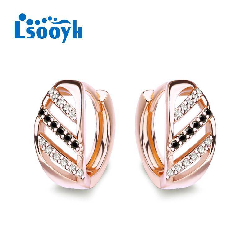 LSOOYH Clip Ohrringe Rose Gold Farbe Mode Blume Ohrring Für Frauen Geometrie Schwarz Zirkonia Creolen Schmuck A von Joom DACH