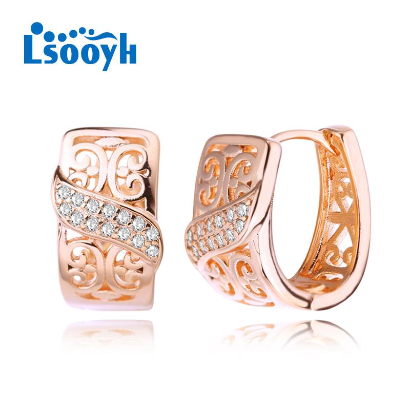 LSOOYH Clip Ohrringe Rose Gold Farbe Mode Ohrring Für Frauen Zirkonia Hohl Ohrstecker Schmuck A von Joom DACH