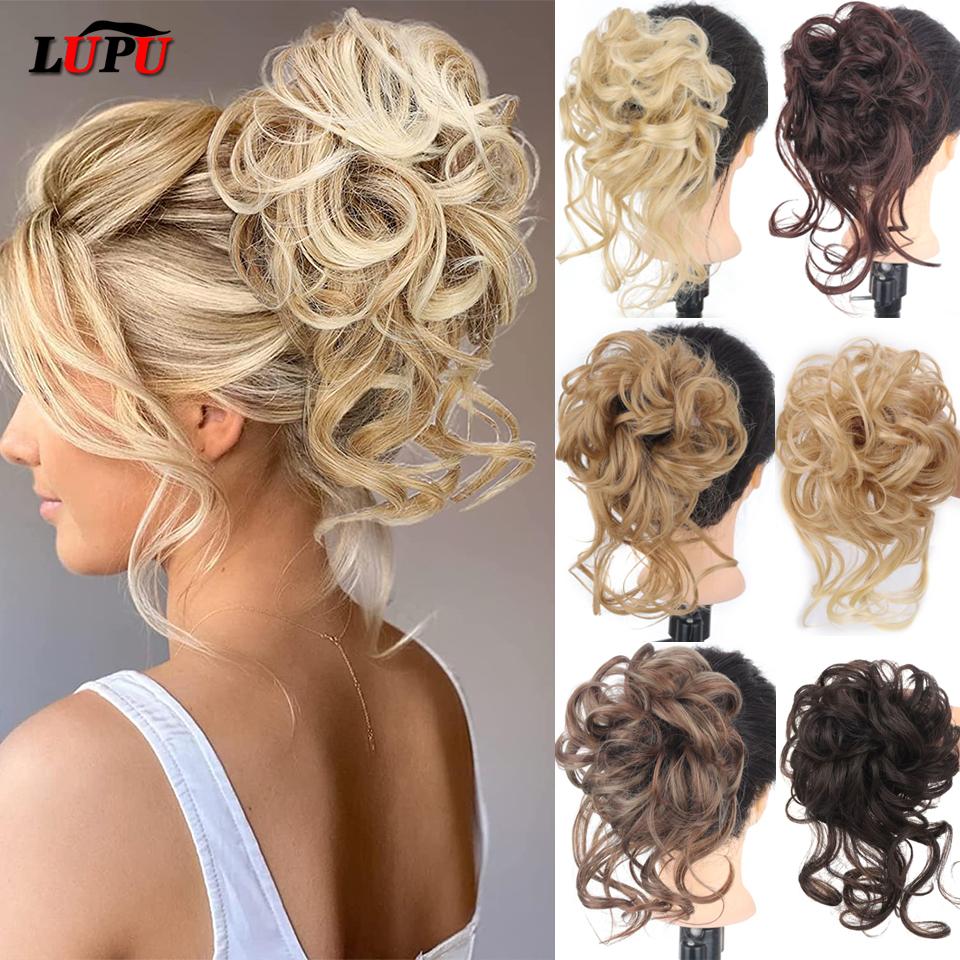 LUPU Messy Chignon Donut Haarknoten Haargummis Elastisches Haarseil Gummiband Synthetisches lockiges Haarteil Schwarz Braun Kunsthaar von Joom DACH