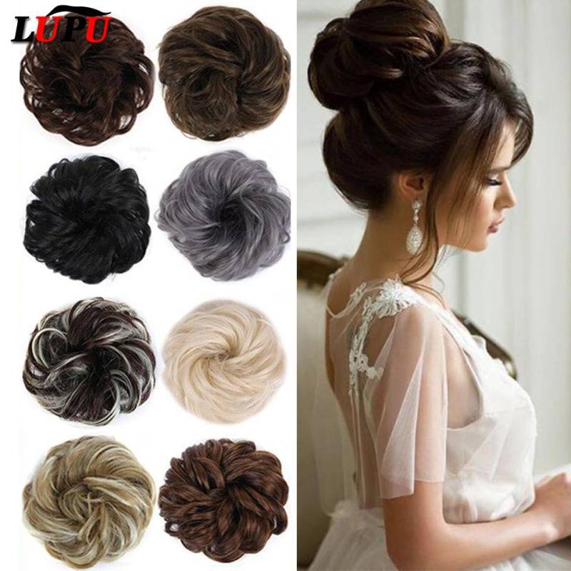 LUPU Synthetischer Chignon Messy Scrunchies Gummiband Haarknoten Gerade Hochsteckfrisur Haarteil Hochtemperaturfaser Natürliches Kunsthaar von Joom DACH
