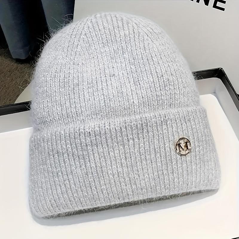 Label Decor Basic Beanie Trendy Solid Color Strickmütze Elastische Totenkopfmütze Warme Beanie mit Bündchen für Damen Täglicher Gebrauch Herbst & Winter graue von Joom DACH