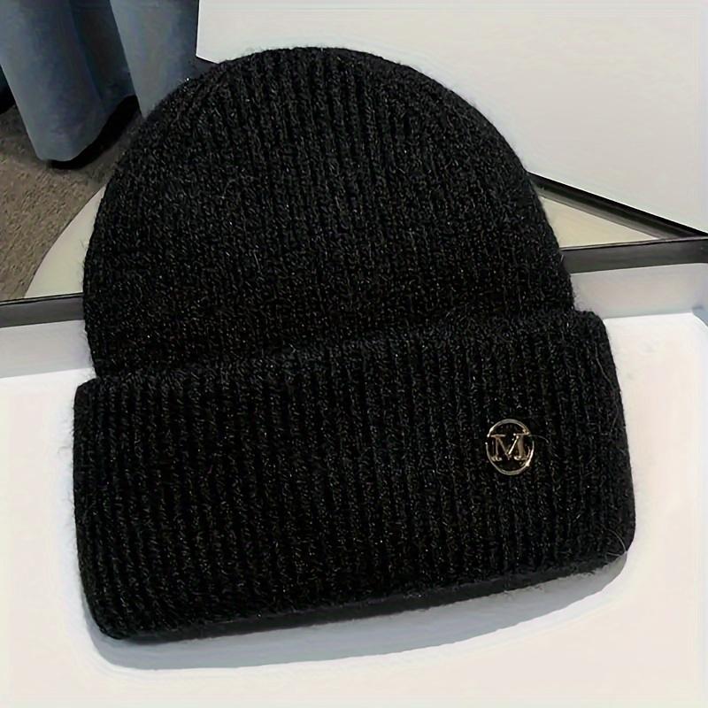 Label Decor Basic Beanie Trendy Solid Color Strickmütze Elastische Totenkopfmütze Warme Beanie mit Bündchen für Damen Täglicher Gebrauch Herbst & Winter schwarz von Joom DACH
