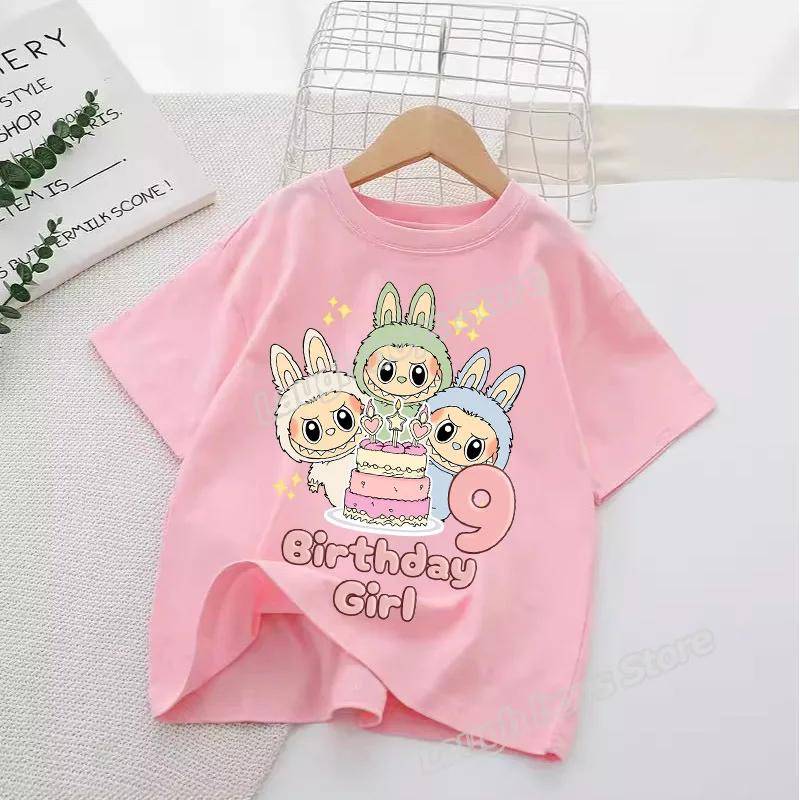 Labubu Cartoons Geburtstagskleidung Jungen Mädchen T-Shirt Kinder Kurzarm Bunt Zahlen Tops 140 von Joom DACH