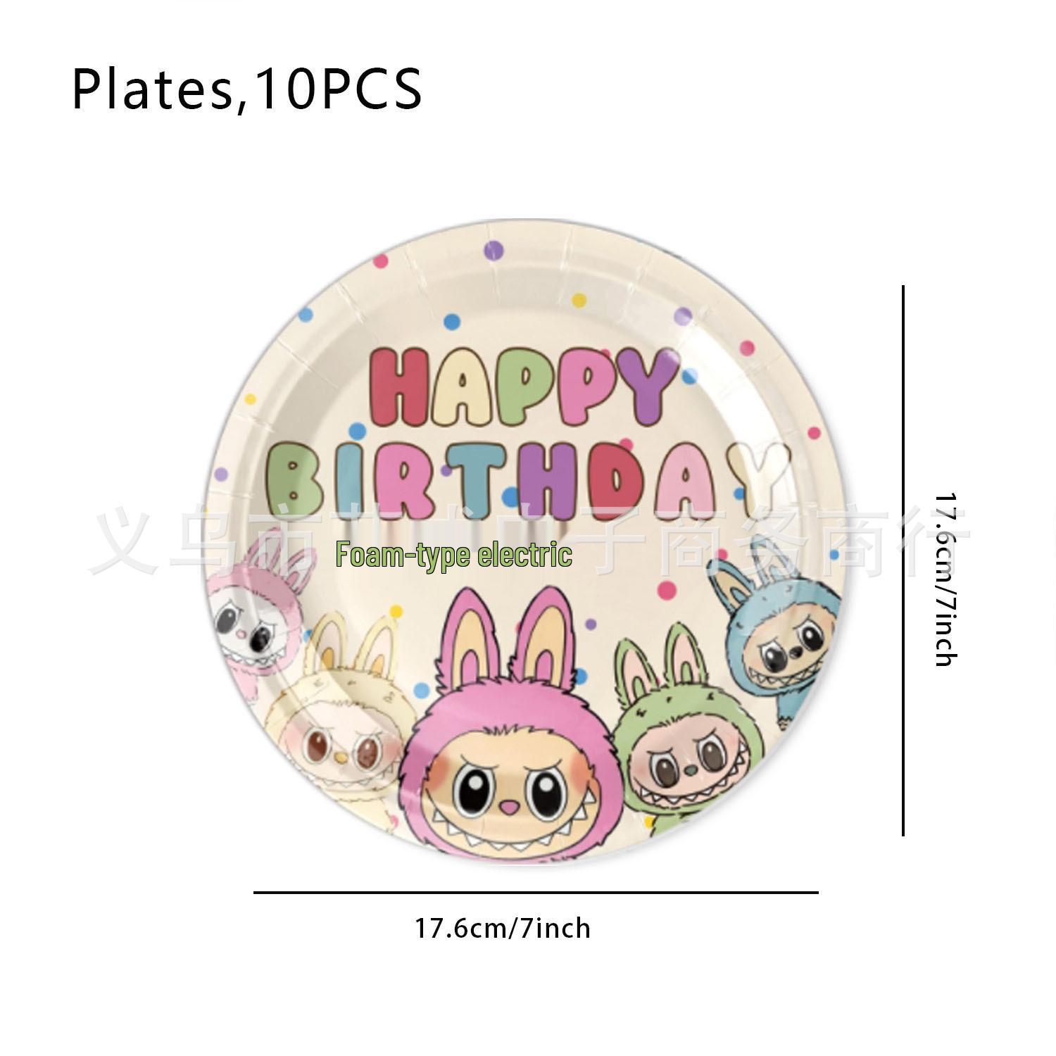 Labubu Geburtstagsparty Einweggeschirr-Set - Teller, Servietten, Becher, Tischdecke, Banner von Joom DACH