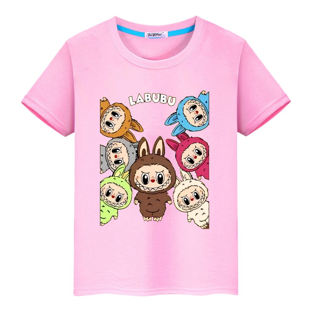 Labubu Kawaii Tops Anime Kurze stolz t-shirt 100% Baumwolle t shirt für kinder jungen 10 jahre y2k kinder kleidung mädchen kleinkind mädchen kleidung 160 rosa von Joom DACH