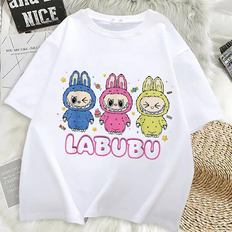 Labubu Kurzarm Damen T-Shirt Erwachsenes 3D-Druck T-Shirt Sommer Lässige Mode Kleidung Cartoon Niedliches T-Shirt Anime Tops S von Joom DACH