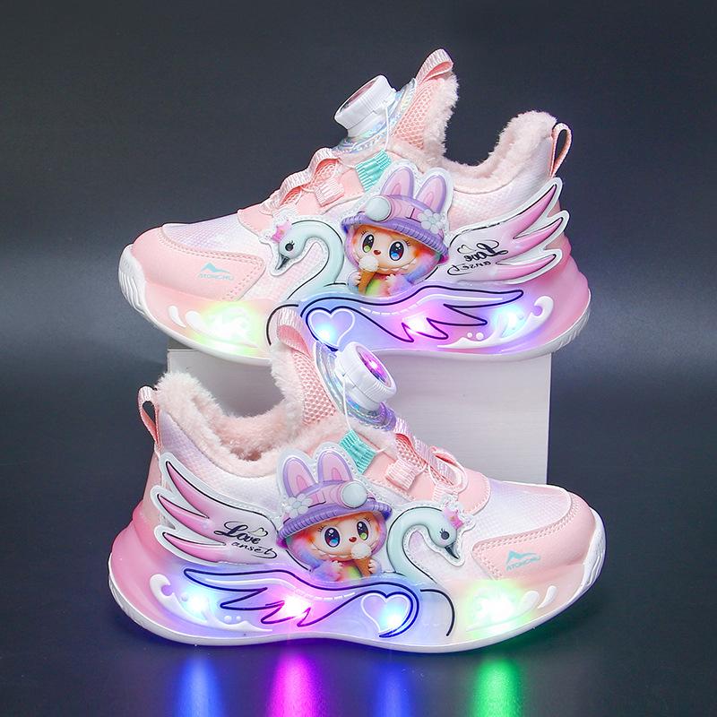 Labubu Mädchen Leucht-Sneaker, Herbstleder, Atmungsaktiv, Leichtgewicht, Weiche Sohle, Rutschfeste Laufschuhe 31 von Joom DACH