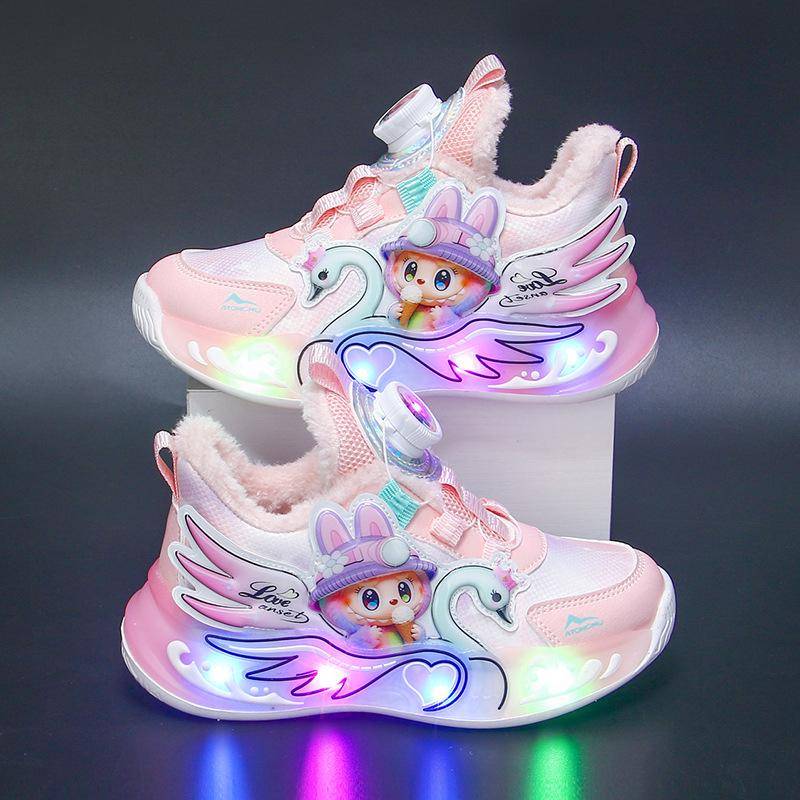 Labubu Mädchen Leucht-Sneaker, Herbstleder, Atmungsaktiv, Leichtgewicht, Weiche Sohle, Rutschfeste Laufschuhe 31 von Joom DACH