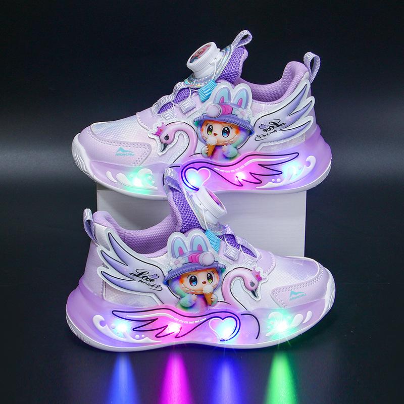 Labubu Mädchen Leucht-Sneaker, Herbstleder, Atmungsaktiv, Leichtgewicht, Weiche Sohle, Rutschfeste Laufschuhe 33 von Joom DACH