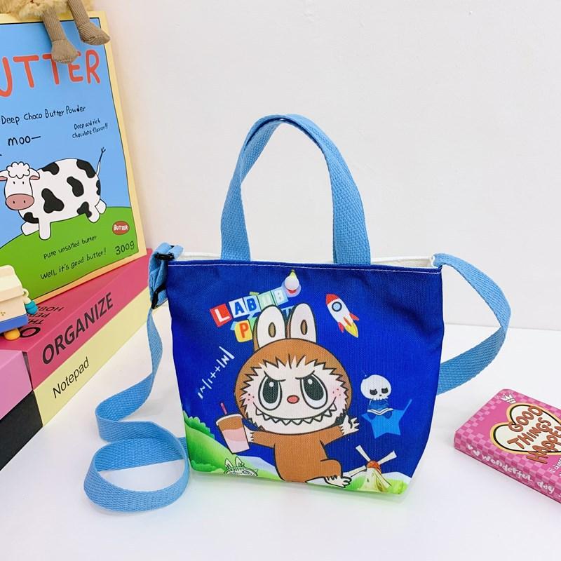 Labubu Neue Cartoon Canvas Einkaufstasche Umhängetasche Niedliche Kleine Mädchen Handtasche Tasche Reise Freizeit Handtasche blau von Joom DACH
