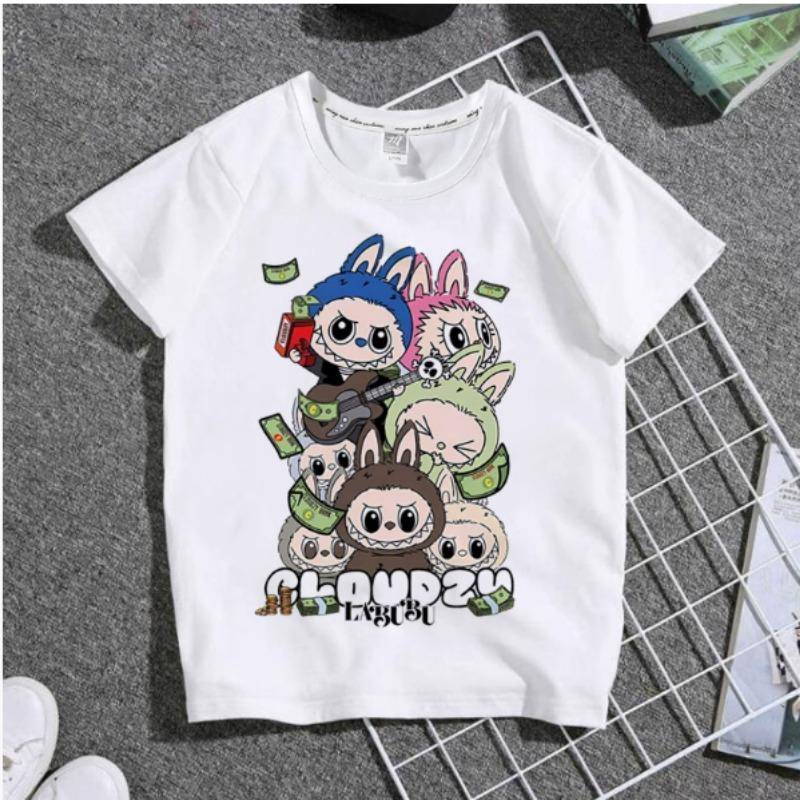 Labubu Original Kinder T-Shirt Junge Mädchen Kawaii Anime Muster Kurzarm Sommer Trendy Lässiges T-Shirt Top Kind Labubu Kleidung Geschenk 120 von Joom DACH