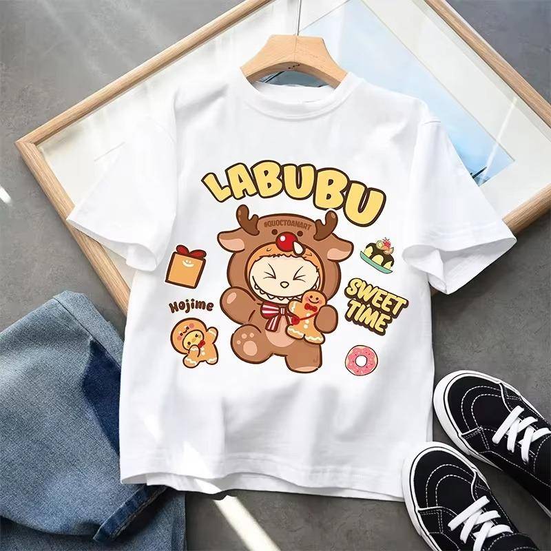 Labubu Original Kinder T-Shirt Junge Mädchen Kawaii Anime Muster Kurzarm Sommer Trendy Lässiges T-Shirt Top Kind Labubu Kleidung Geschenk 120 von Joom DACH