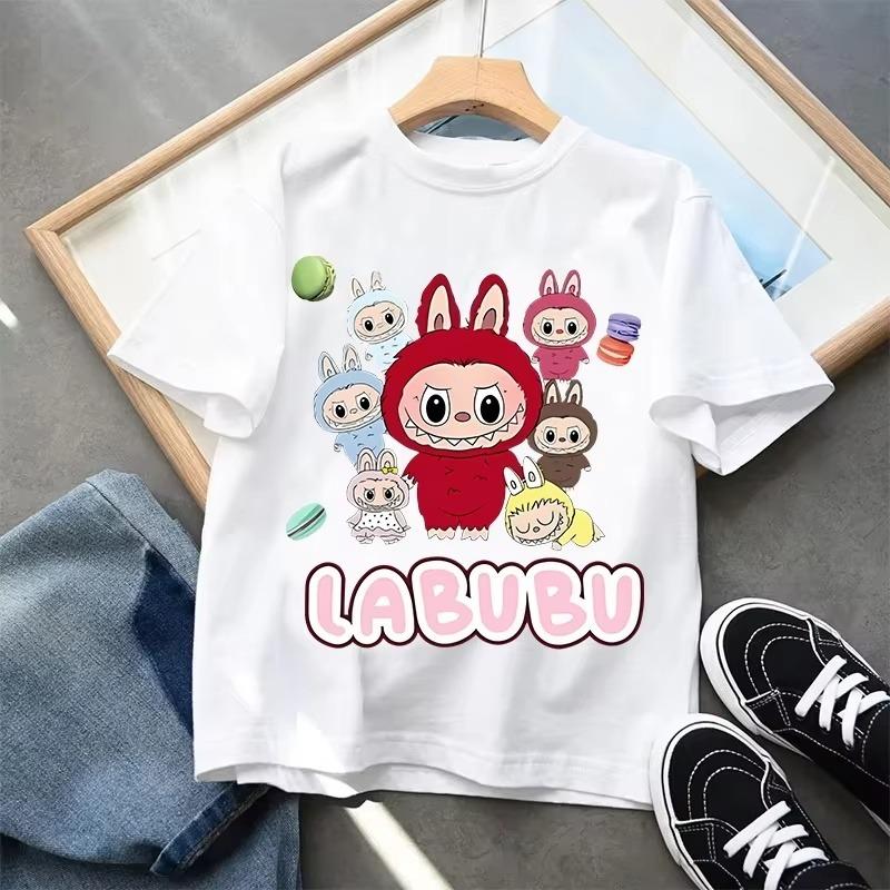 Labubu Original Kinder T-Shirt Junge Mädchen Kawaii Anime Muster Kurzarm Sommer Trendy Lässiges T-Shirt Top Kind Labubu Kleidung Geschenk 130 von Joom DACH