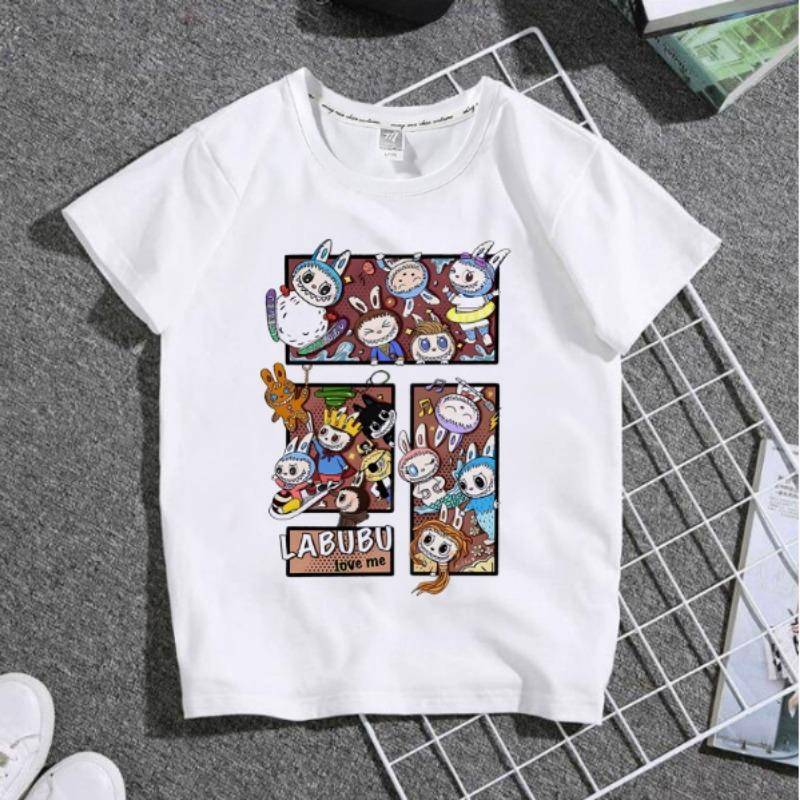 Labubu Original Kinder T-Shirt Junge Mädchen Kawaii Anime Muster Kurzarm Sommer Trendy Lässiges T-Shirt Top Kind Labubu Kleidung Geschenk 130 von Joom DACH