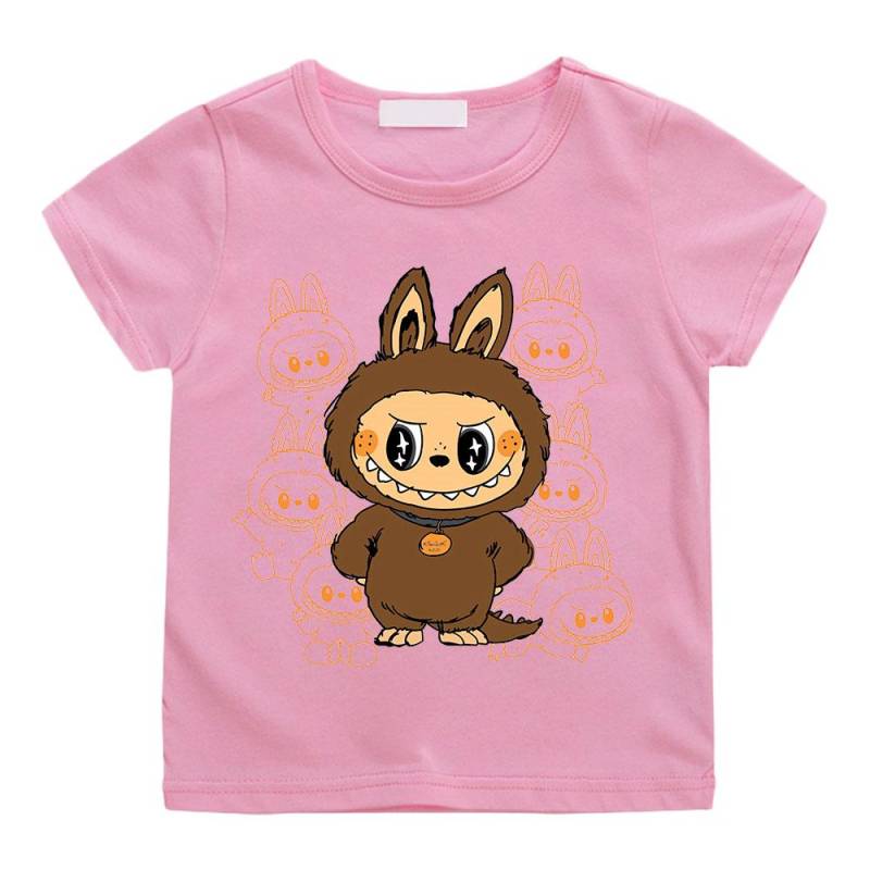 Labubu PlushToy T-Shirt, 100 % Baumwolle, süßes Jungen/Mädchen-Cartoon-T-Shirt, Kinder, Funko-T-Shirt, Camisetas, lässig, weich, Kawaii-Top 140 rosa von Joom DACH