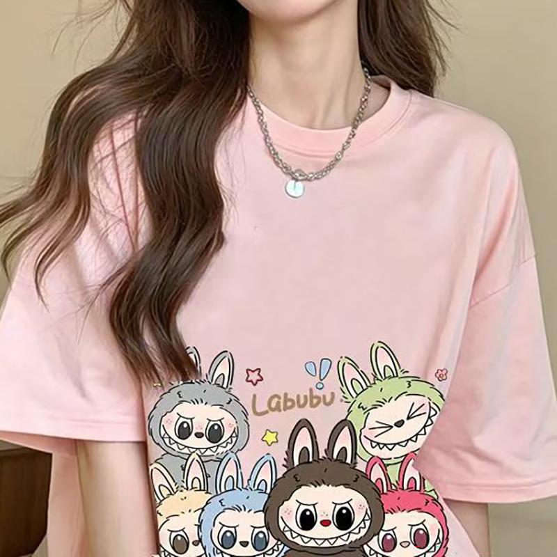 Labubu Print Damen Kurzarm T-Shirt Sommer Freizeitmode Kleidung Mädchen Cartoon Niedlich Anime Bedruckte Oberteile S von Joom DACH