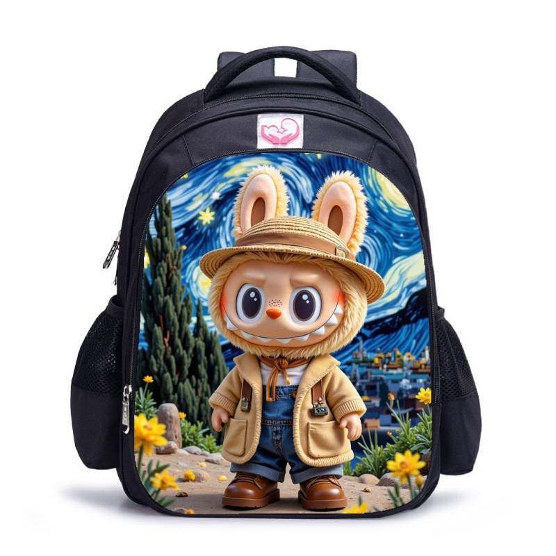 Labubu trendiger Kinder-Kindergarten-Schulranzen schwarz Herren- und Damen-Rucksack Cartoon Studentenrucksack 5529 L von Joom DACH