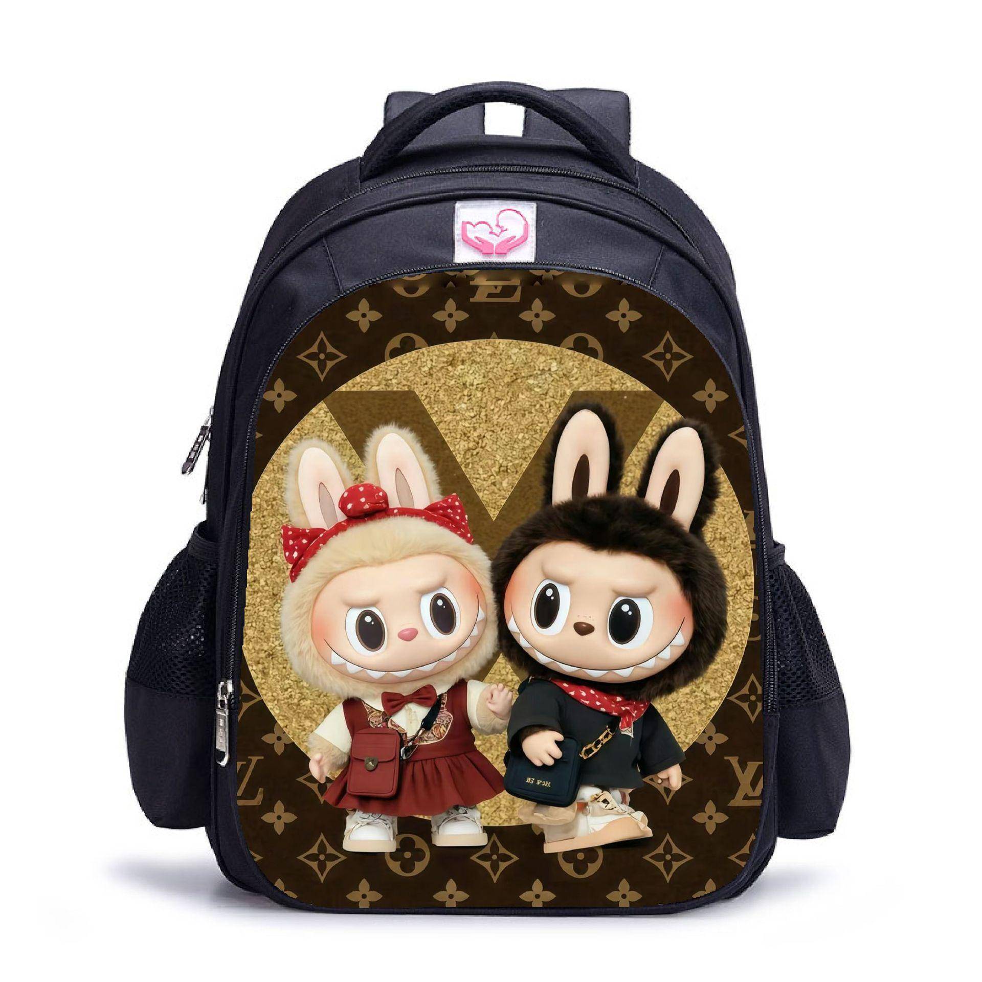 Labubu trendiger Kinder-Kindergarten-Schulranzen schwarz Herren- und Damen-Rucksack Cartoon Studentenrucksack 5529 M von Joom DACH