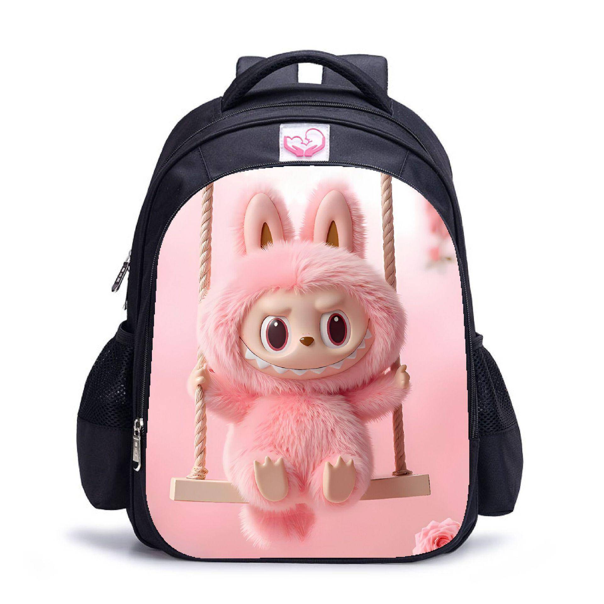 Labubu trendiger Kinder-Kindergarten-Schulranzen schwarz Herren- und Damen-Rucksack Cartoon Studentenrucksack 5529 M von Joom DACH