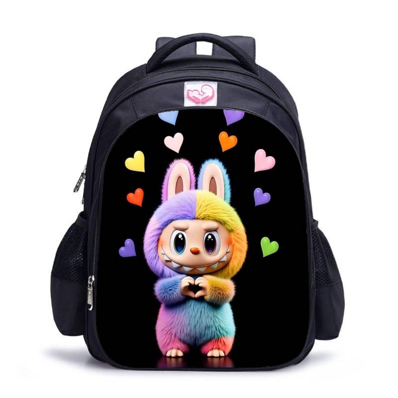 Labubu trendiger Kinder-Kindergarten-Schulranzen schwarz Herren- und Damen-Rucksack Cartoon Studentenrucksack 5529 M von Joom DACH
