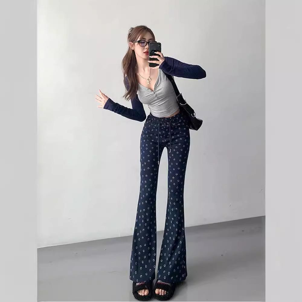 Lachende High Waist Bedruckte Elastische Schlaghosen für Damen Im Frühling Neue Slim Fit und Lässige Schlaghosen 2XL von Joom DACH