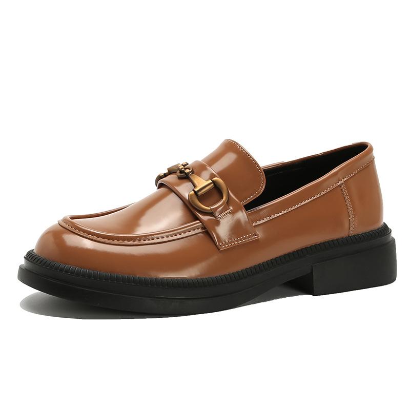 Lackleder Loafer Slip-on Einzelschuhe Leder Damen Dicke Unterseite Rutschfeste Runde Zehe England 40 braun von Joom DACH