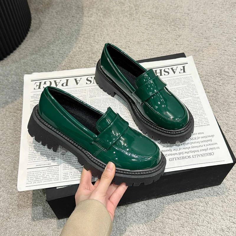 Lackleder-Oxford-Schuhe für Damen, Pumps, modische Slipper für Damen, quadratische Plateauschuhe mit mittlerem Absatz, Damen-Loafer in Übergröße 40 grün von Joom DACH