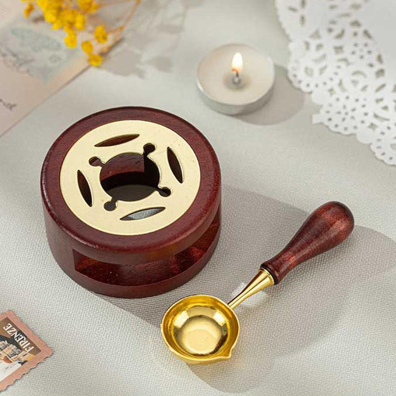 Lackversiegelung, komplettes Set aus Vintage-Massivholzofen mit Löffel, Ofen, Wachsschmelztiegel, Bastelbedarf, DIY braun von Joom DACH