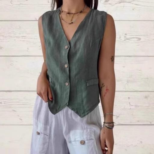 Damen Casual Einfarbig Knopfleiste Baumwolle und Leinen Weste Ärmelloser Cardigan M von Joom DACH