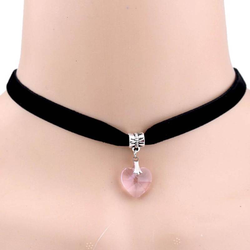 Lady Girl Punk Gothic aushöhlen Herz Choker samt Kragen Halskette Schmuck rosa von Joom DACH