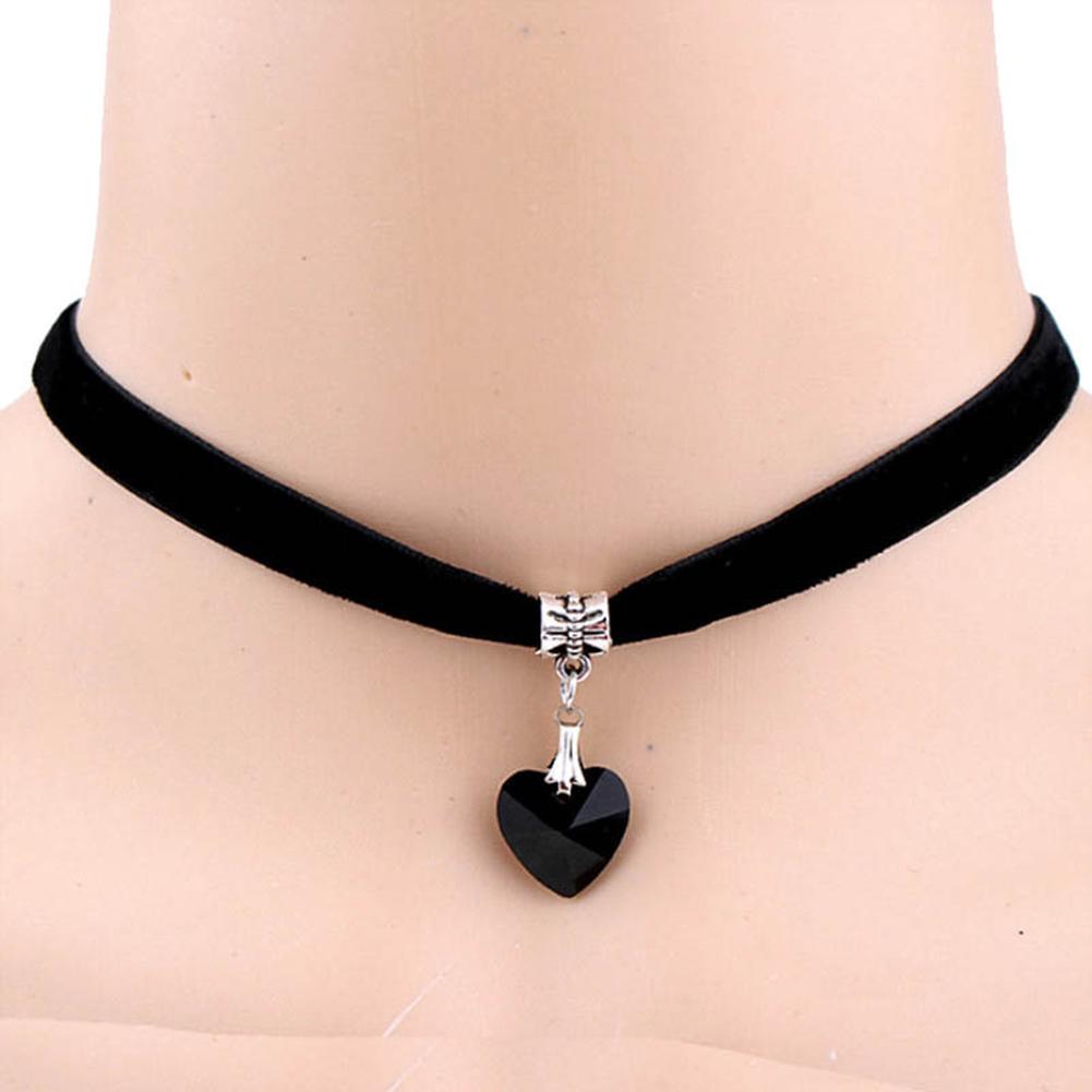 Lady Girl Punk Gothic aushöhlen Herz Choker samt Kragen Halskette Schmuck schwarz von Joom DACH