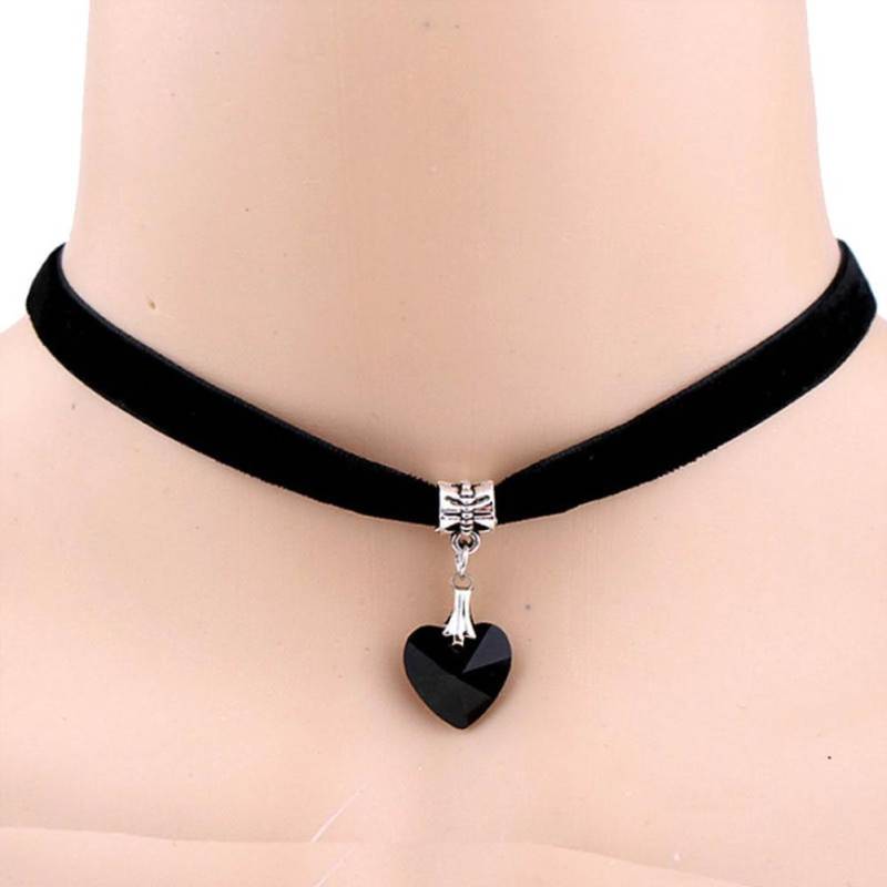 Lady Girl Punk Gothic aushöhlen Herz Choker samt Kragen Halskette Schmuck schwarz von Joom DACH