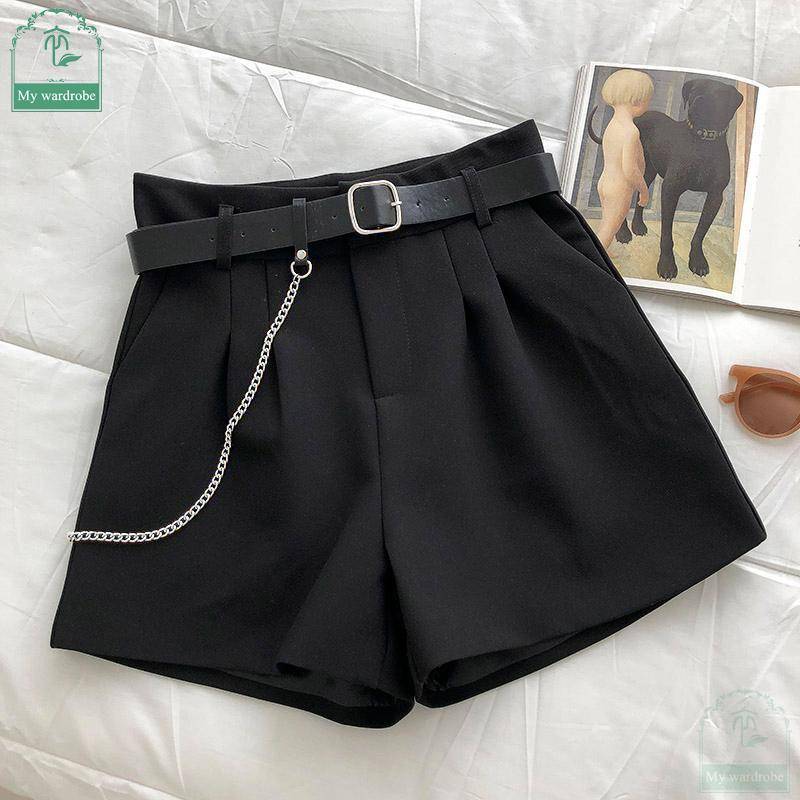 Lässige, bequeme, elegante Shorts mit Gürtel, schmale A-Linien-Shorts mit weitem Bein für Damen L schwarz von Joom DACH