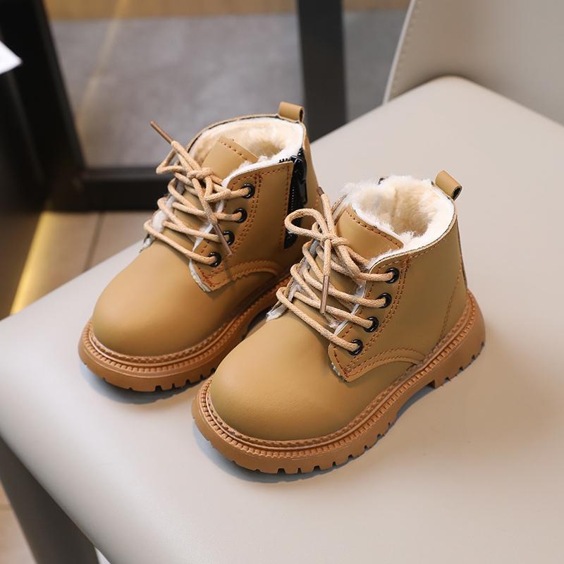 Lässige, bequeme Lederstiefel für Jungen und Mädchen, einfaches Design mit seitlichem Reißverschluss, rutschfeste kurze Stiefel 22 von Joom DACH