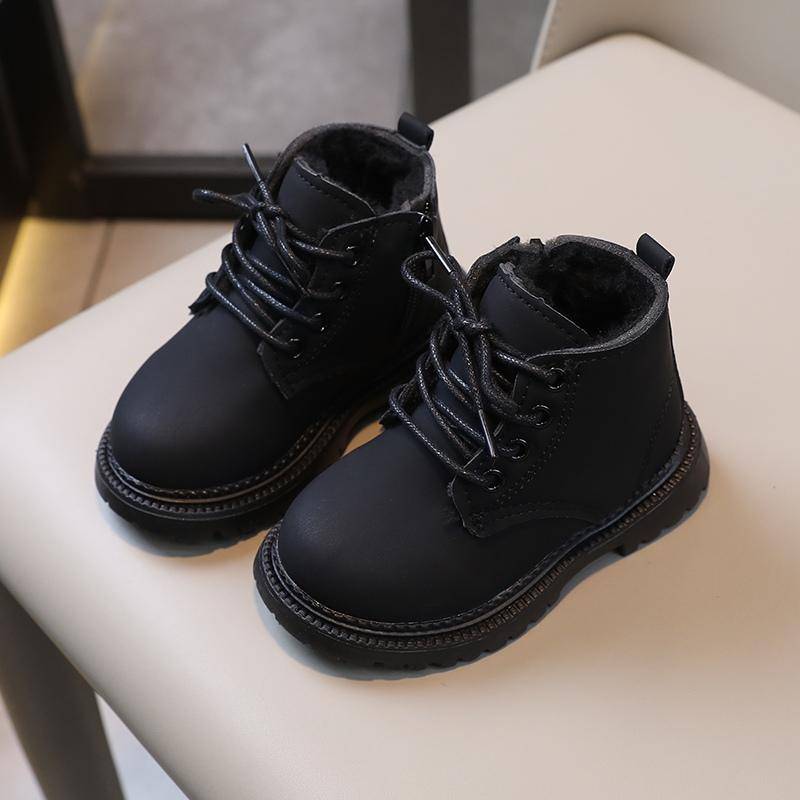 Lässige, bequeme Lederstiefel für Jungen und Mädchen, einfaches Design mit seitlichem Reißverschluss, rutschfeste kurze Stiefel 23 von Joom DACH