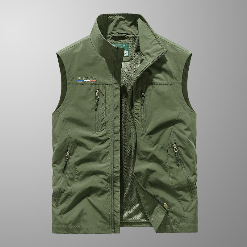 Lässige, dünne Outdoor-Weste mit mehreren Taschen für Herren im Frühling und Herbst 6XL grün von Joom DACH