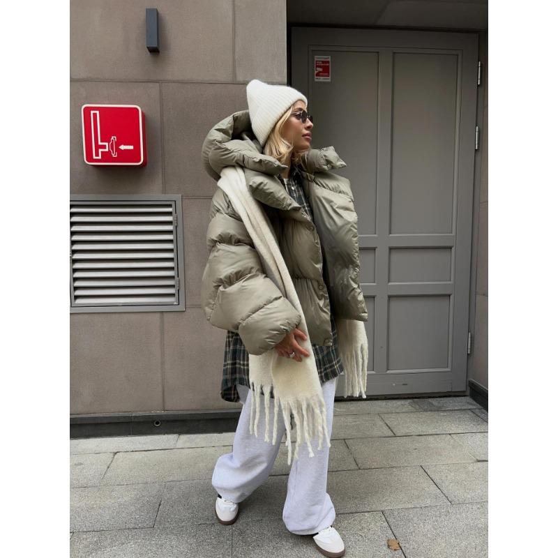 Lässige, warme Winterjacke mit kurzer Kapuze und Baumwollpolsterung für Damen M armee grüne von Joom DACH