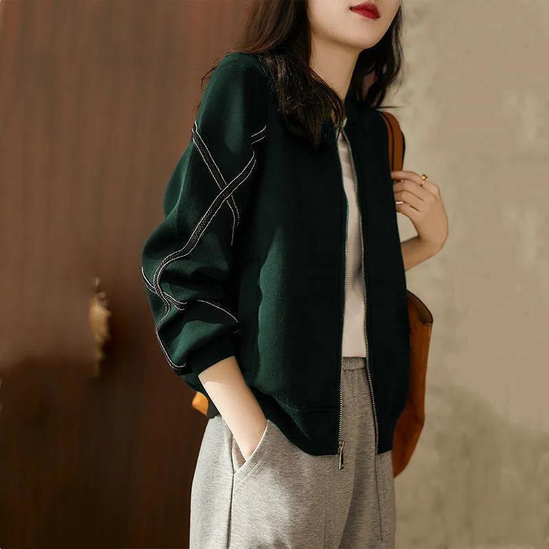 Lässige Baseballuniform-Kurzjacke für Damen im Frühling und Herbst, neue modische, schicke Jacke im kleinen Duftstil 2XL grün von Joom DACH