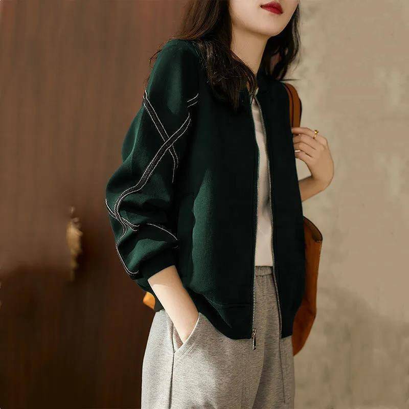 Lässige Baseballuniform-Kurzjacke für Damen im Frühling und Herbst, neue modische, schicke Jacke im kleinen Duftstil 2XL grün von Joom DACH