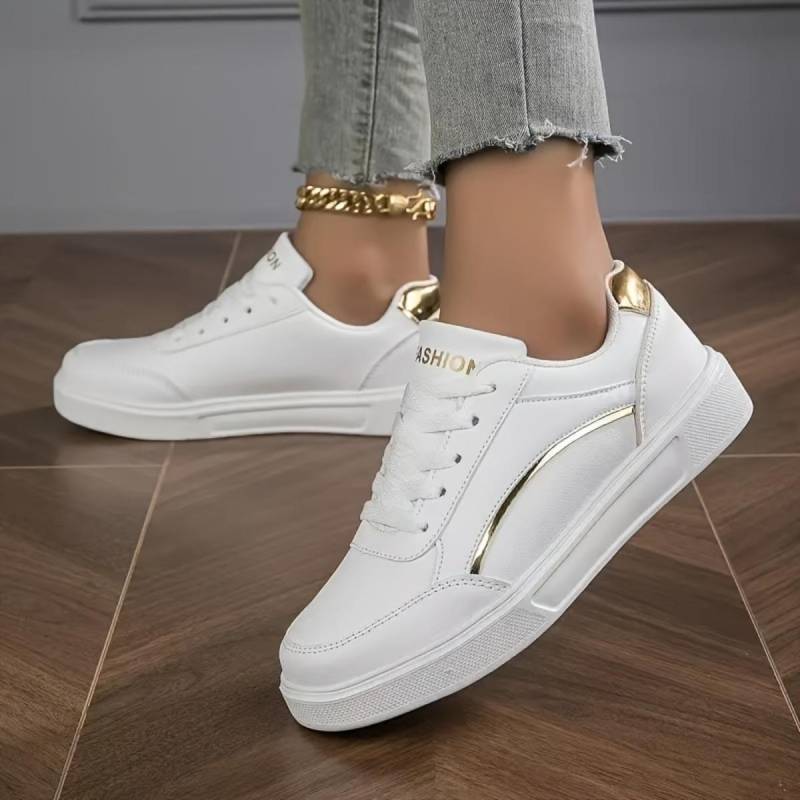Lässige Damen-Sneakers – Leichte Schnürschuhe mit niedrigem Schaft in Weiß | Modische, bequeme Wanderschuhe 40 gold von Joom DACH